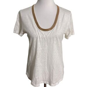 J. Crew White Shimmering Blouse with Gold Trim